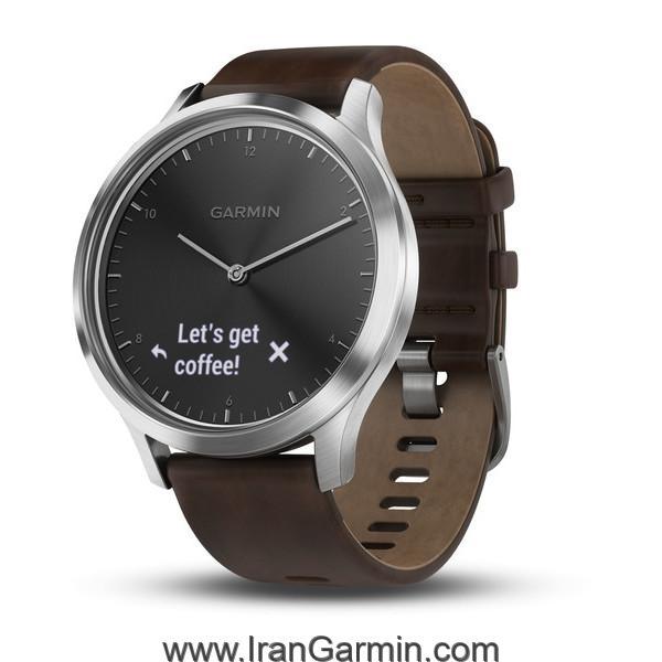 VivoMove HR Silver with Dark Brown Leather Band